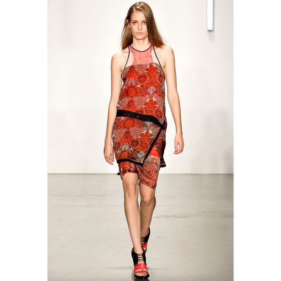 Helmut Lang Runway Mandala Dress Y2K Sheer Asymmetrical Sleeveless Red Size 2 - Picture 2 of 16